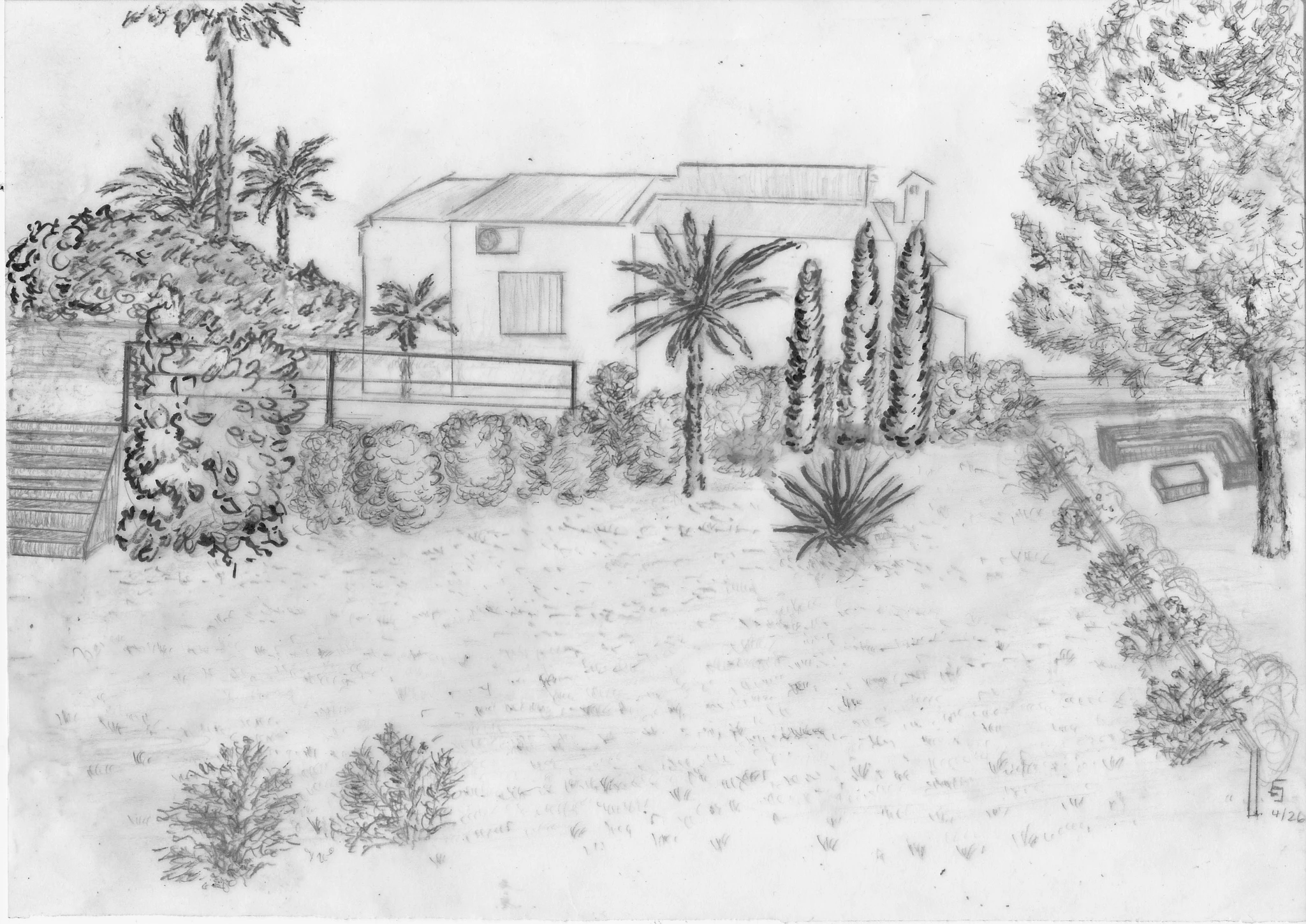 Freehand concept sketch of the redesigned Calpe garden — overall view.